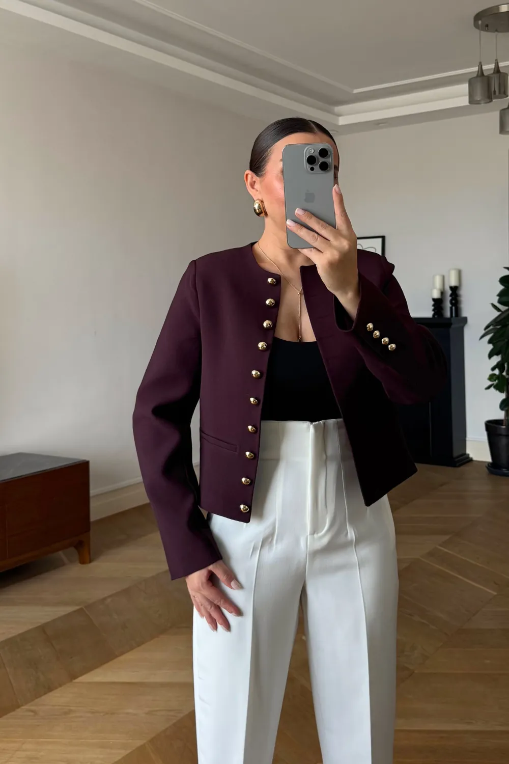 Crop Blazer Yakasız Kadın Ceket
