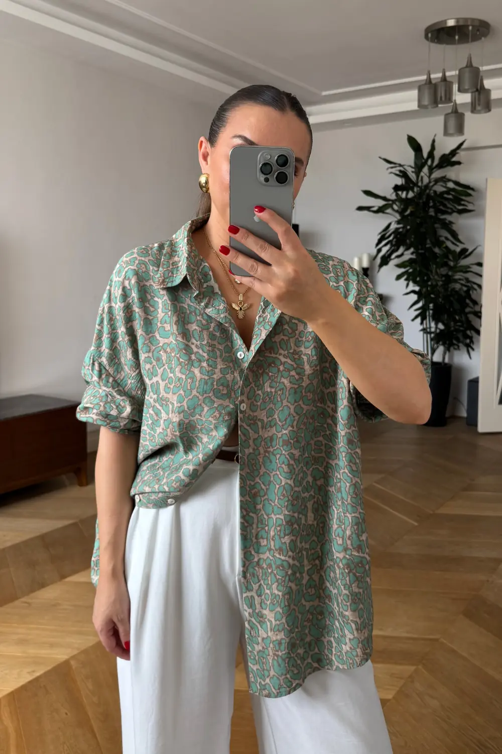 Desenli Uzun Kollu Kadın Gömlek