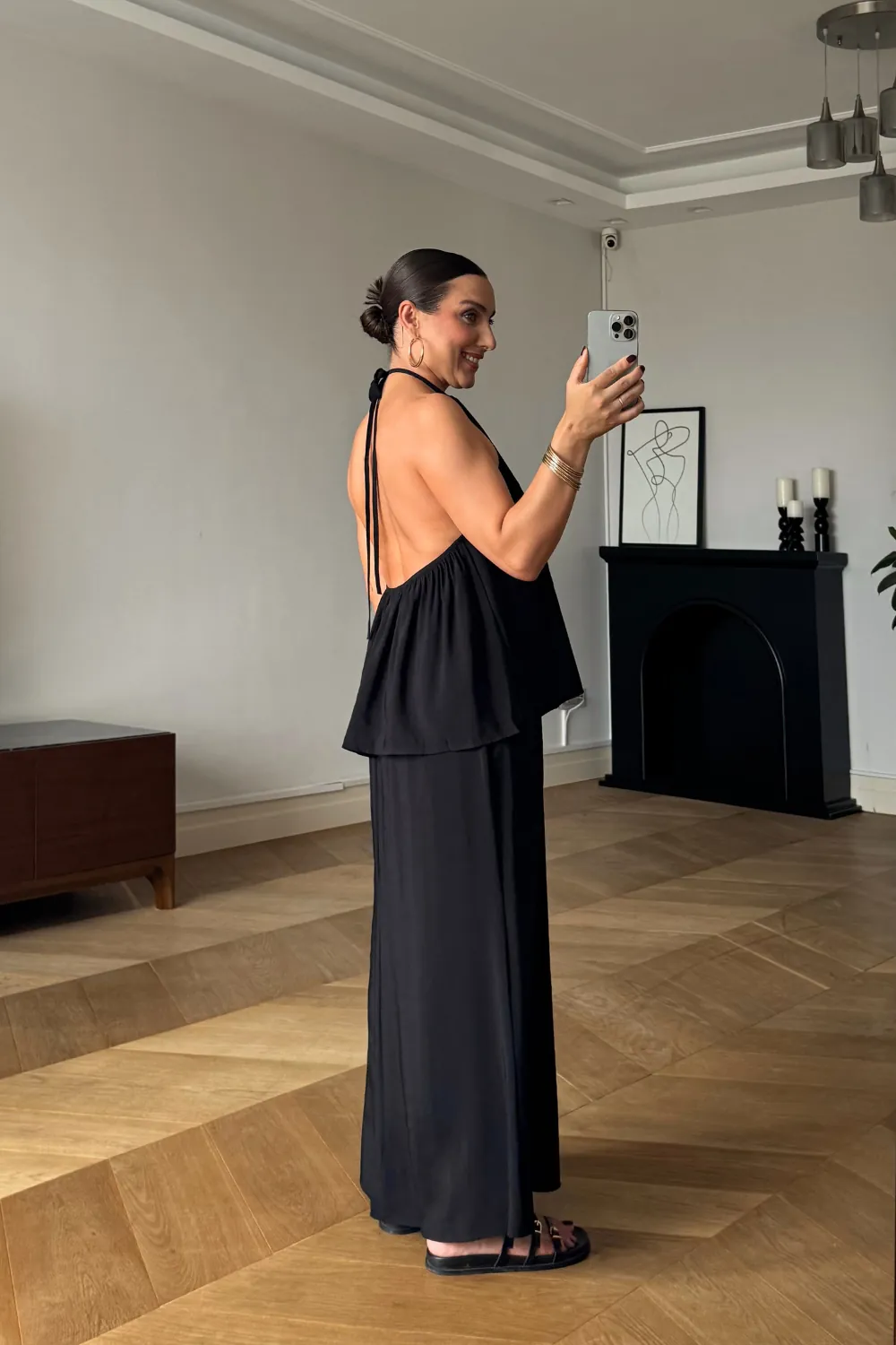 Sırt Dekolteli Bluz Etek Takım