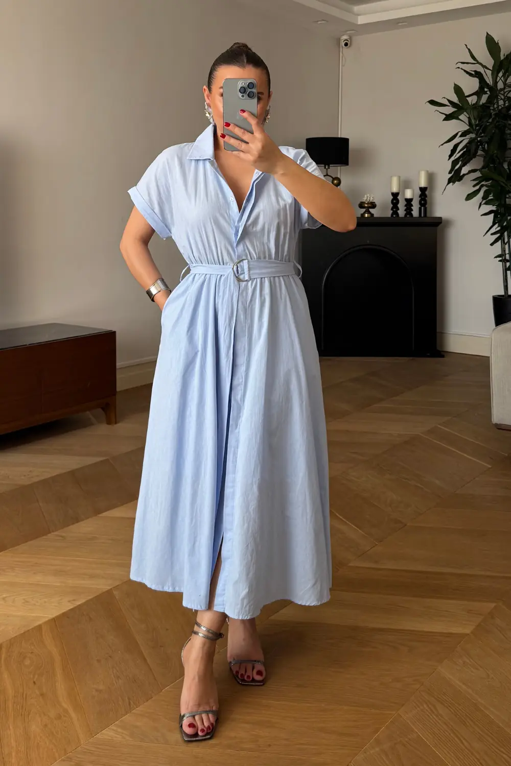 Poplin Midi Gömlek Elbise