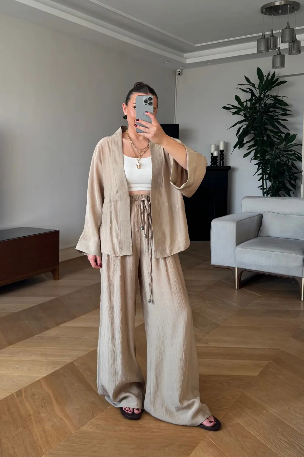 Bağlama Detaylı Kimono Pantolon Kadın Takım