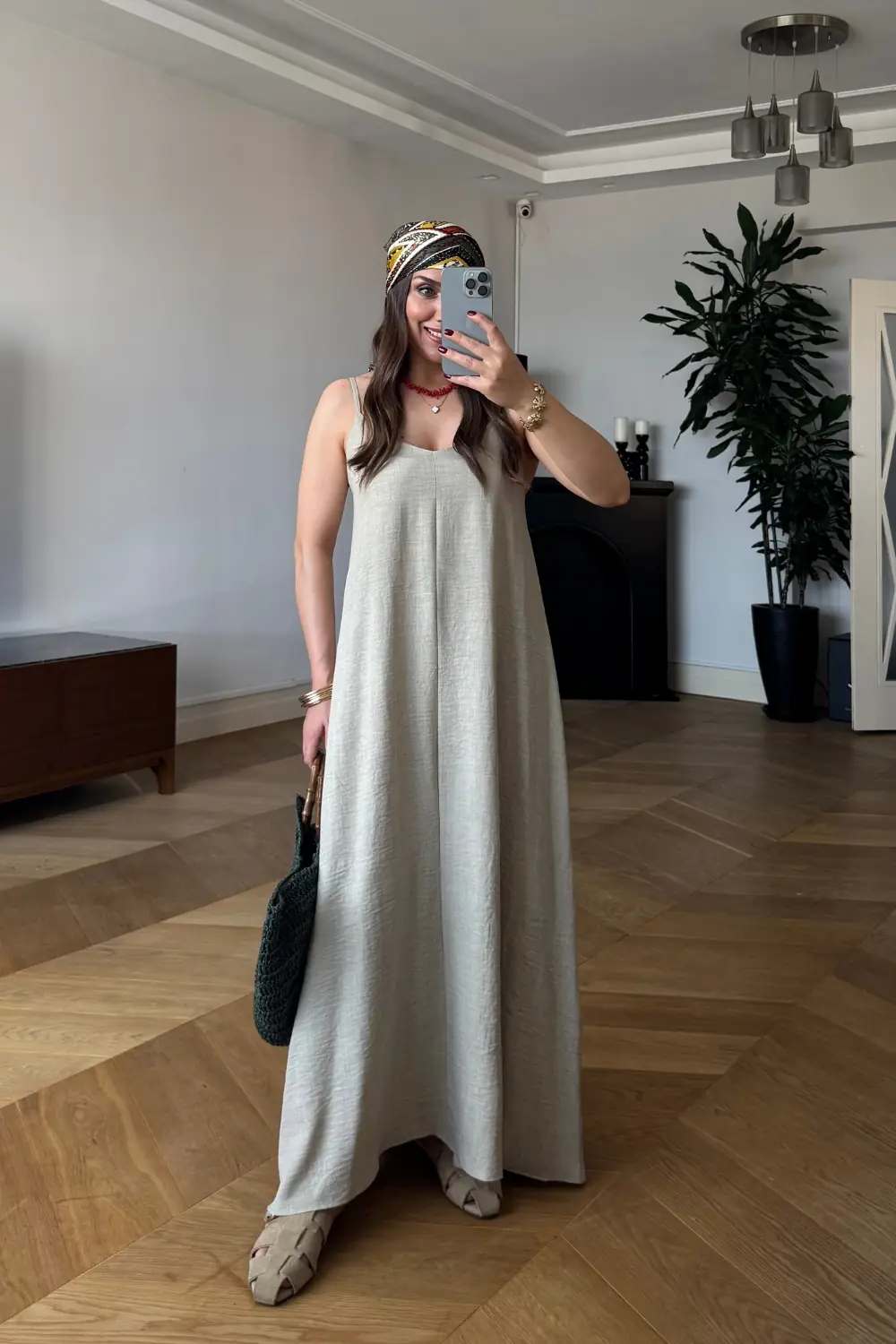 Standart Beden İp Asklı Uzun Elbise