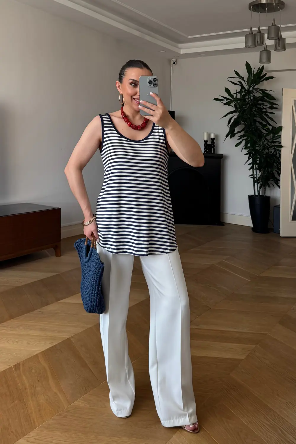 Çizgili Basic U Yaka Kadın Atlet