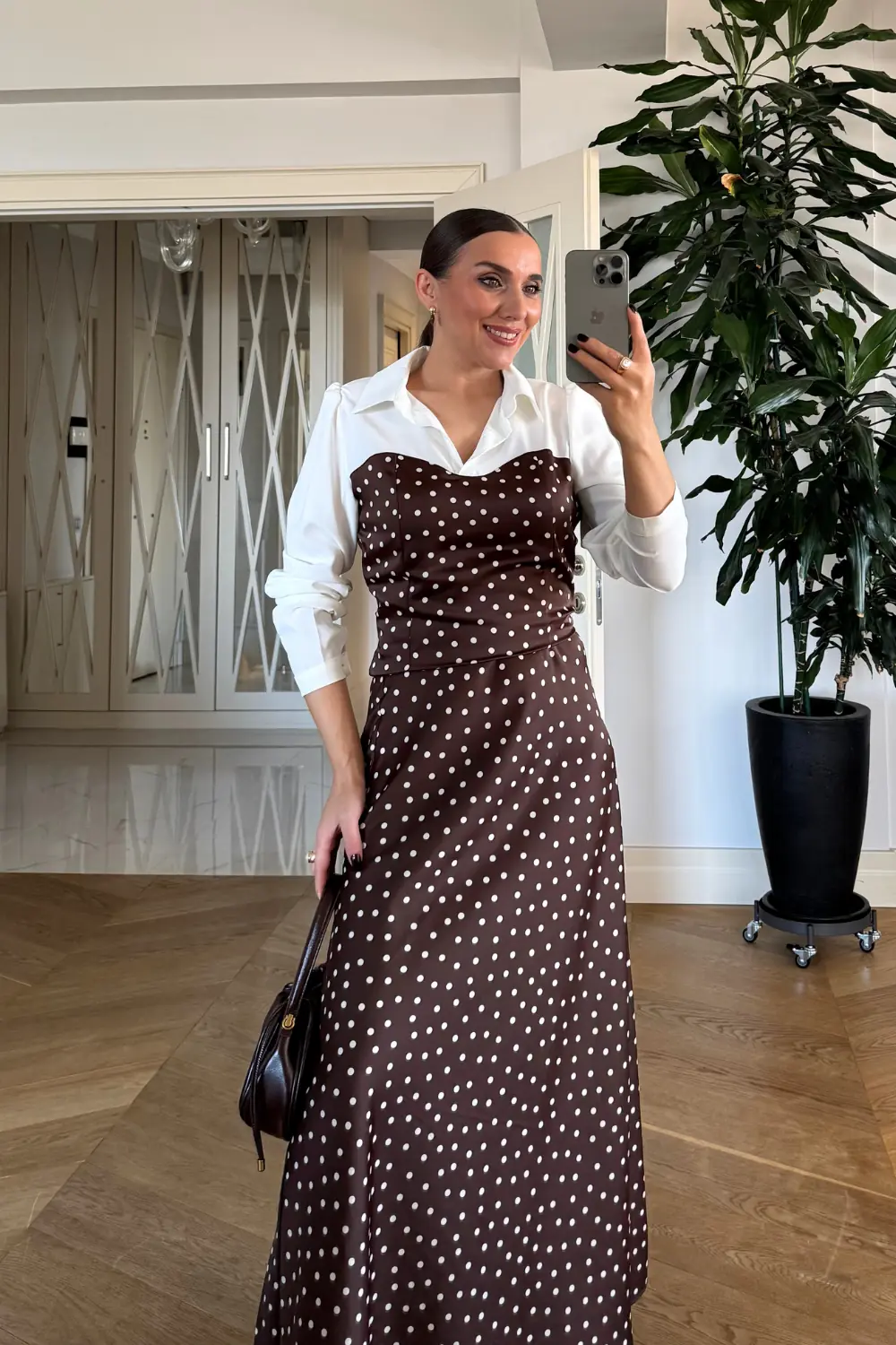 Puantiye Detaylı Uzun Kollu Kadın Gömlek