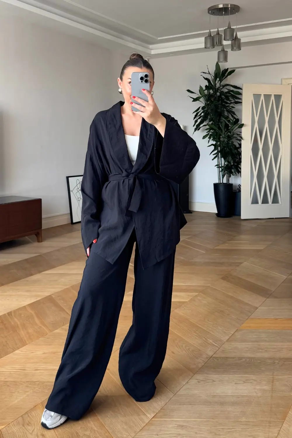 Modal Şal Yaka Kimona Pantolon Kadın Takım