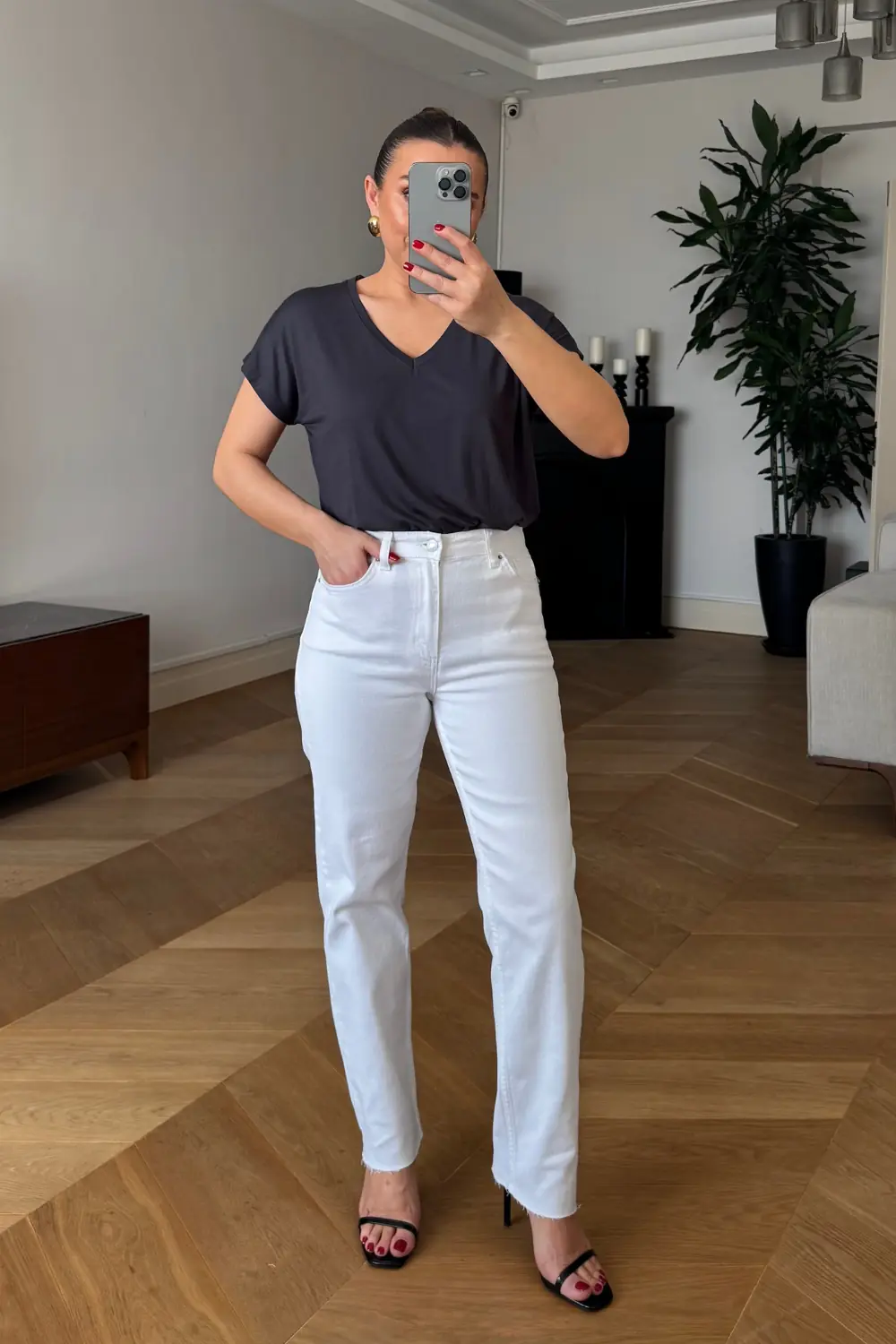 Kesik Paça Boyfit Kadın Denim Pantolon