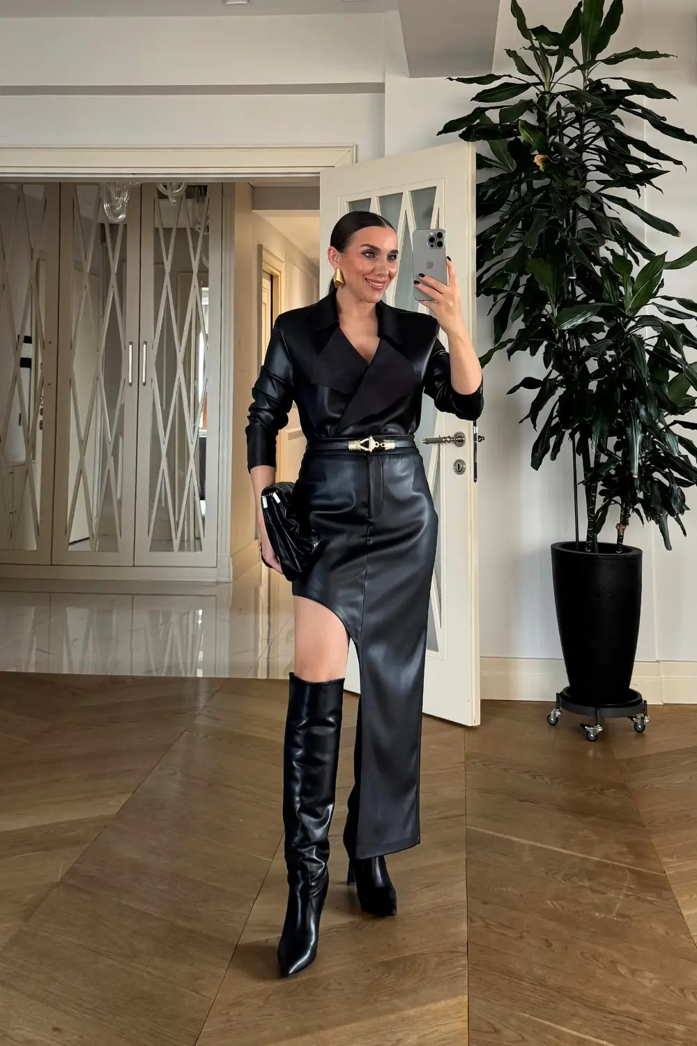 Asimetrik Kesim Suni Deri Etek