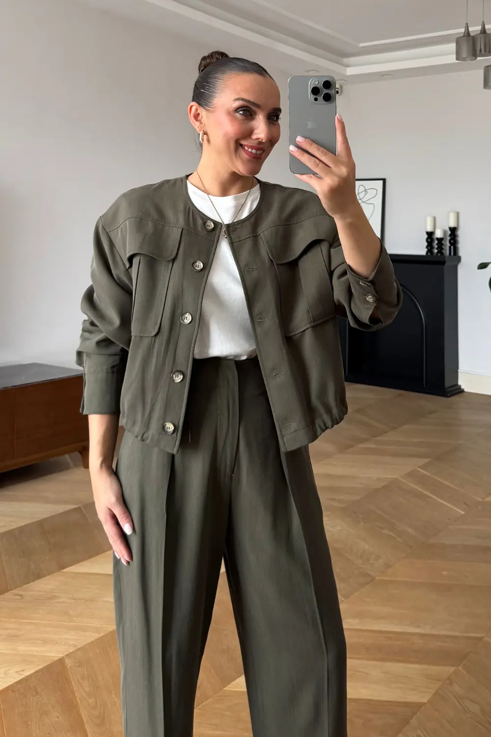 Düğmeli Bomber Kadın Ceket