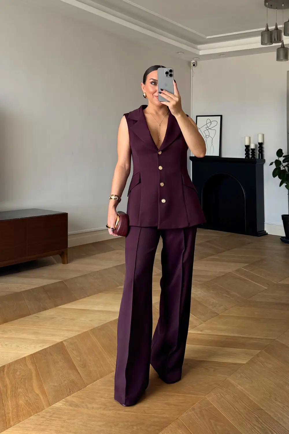 Düğmeli Yelek Pantolon Kadın Takım