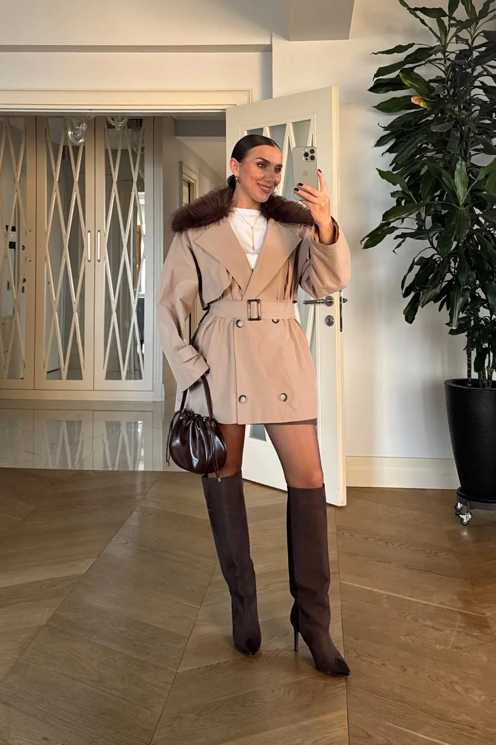 Suni Kürk Detaylı Kadın Trençkot