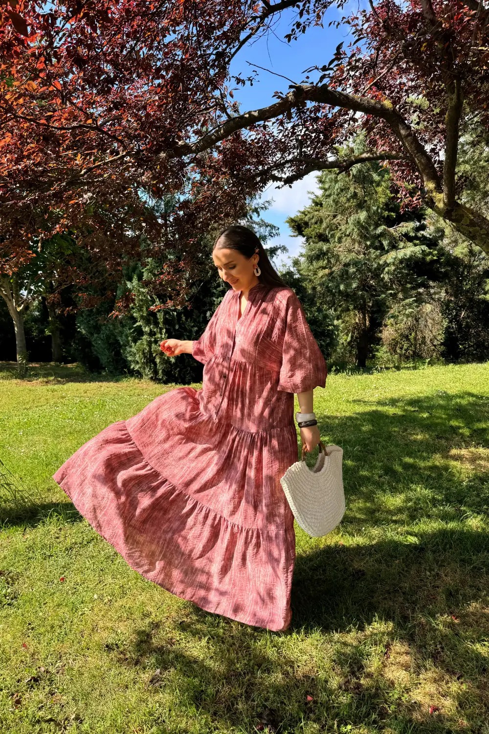 Desenli Hakim Yaka Uzun Elbise