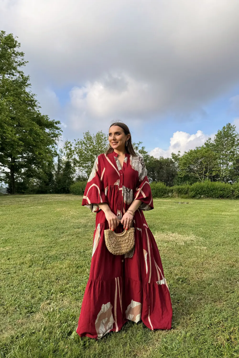 Desenli Oversize Uzun Elbise