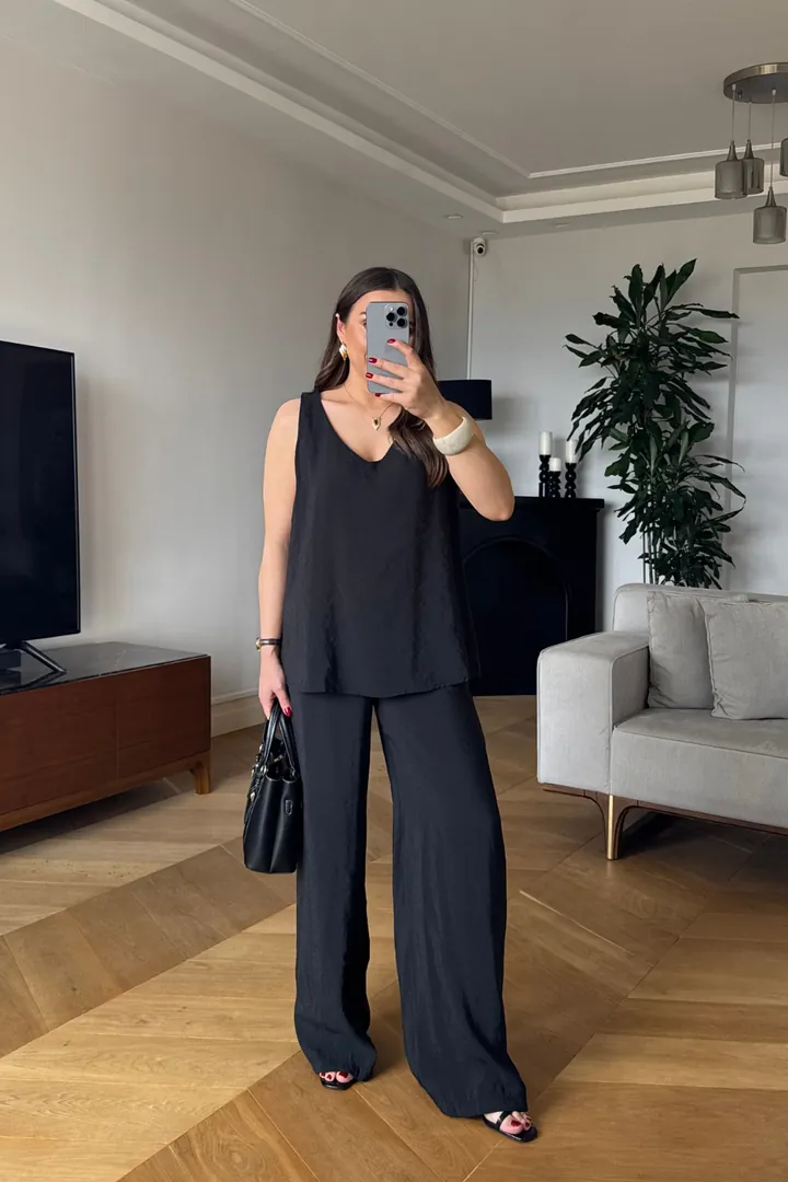 V Yaka Bluz Pantolon Kadın Takım