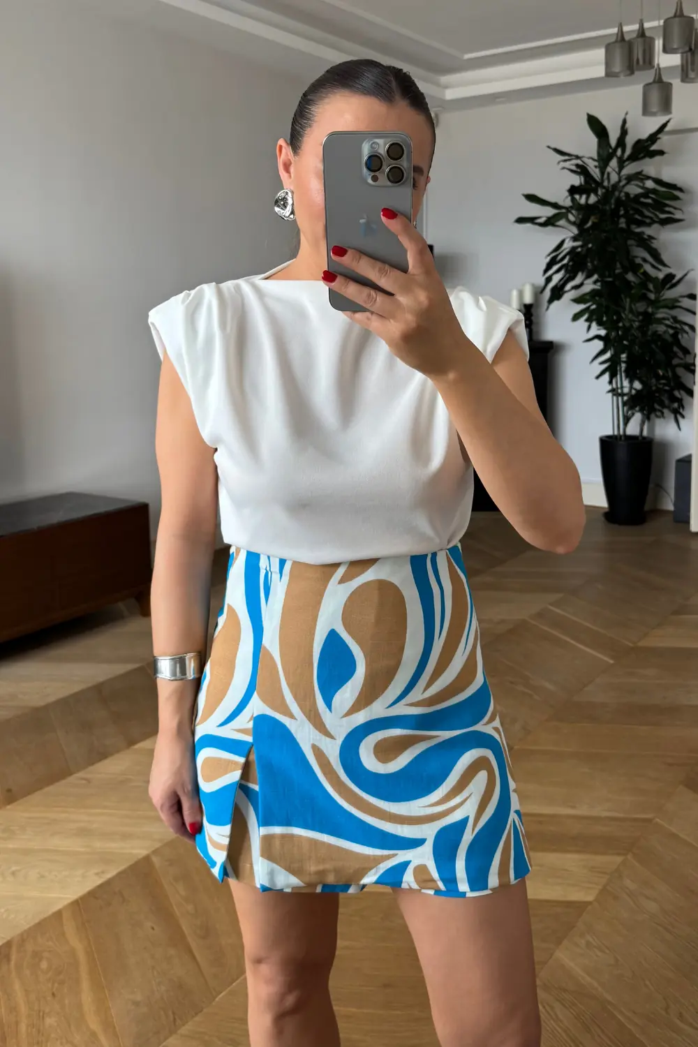 Desenli Mini Şort Etek