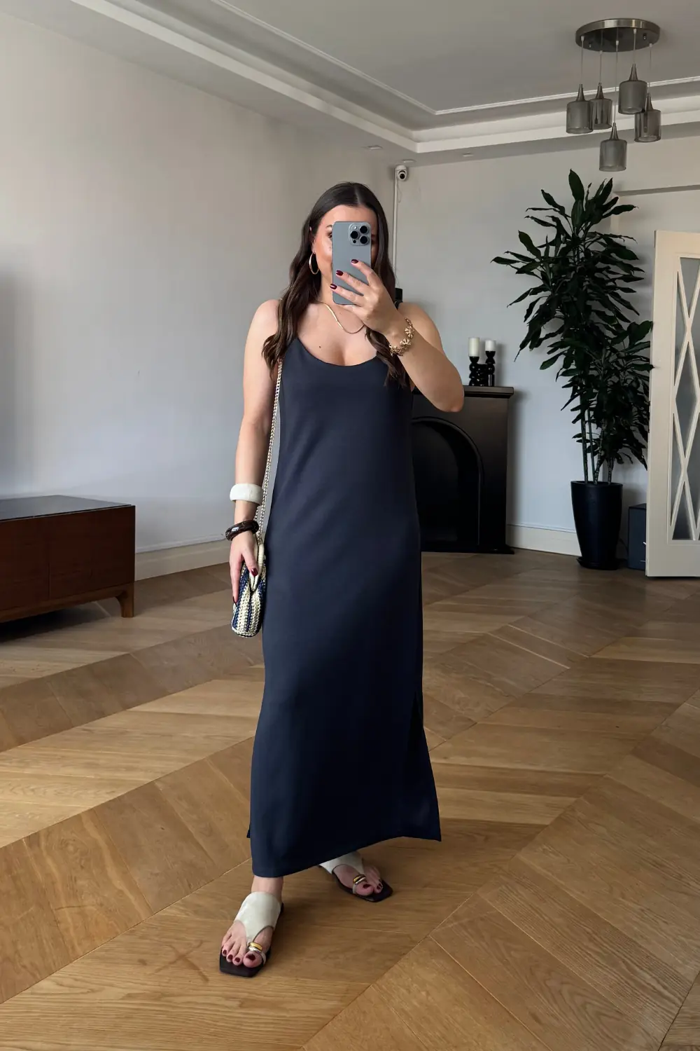 Standart Beden Basic Ayarlanabilir Askılı Uzun Elbise