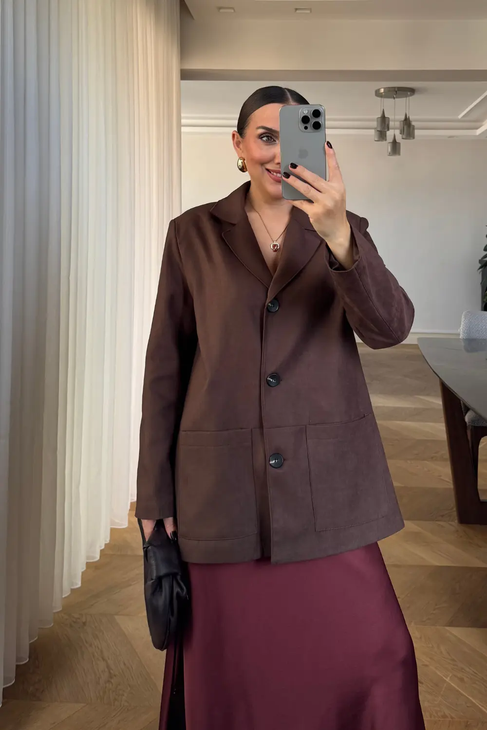 Suni Süet Düğmeli Kadın Ceket