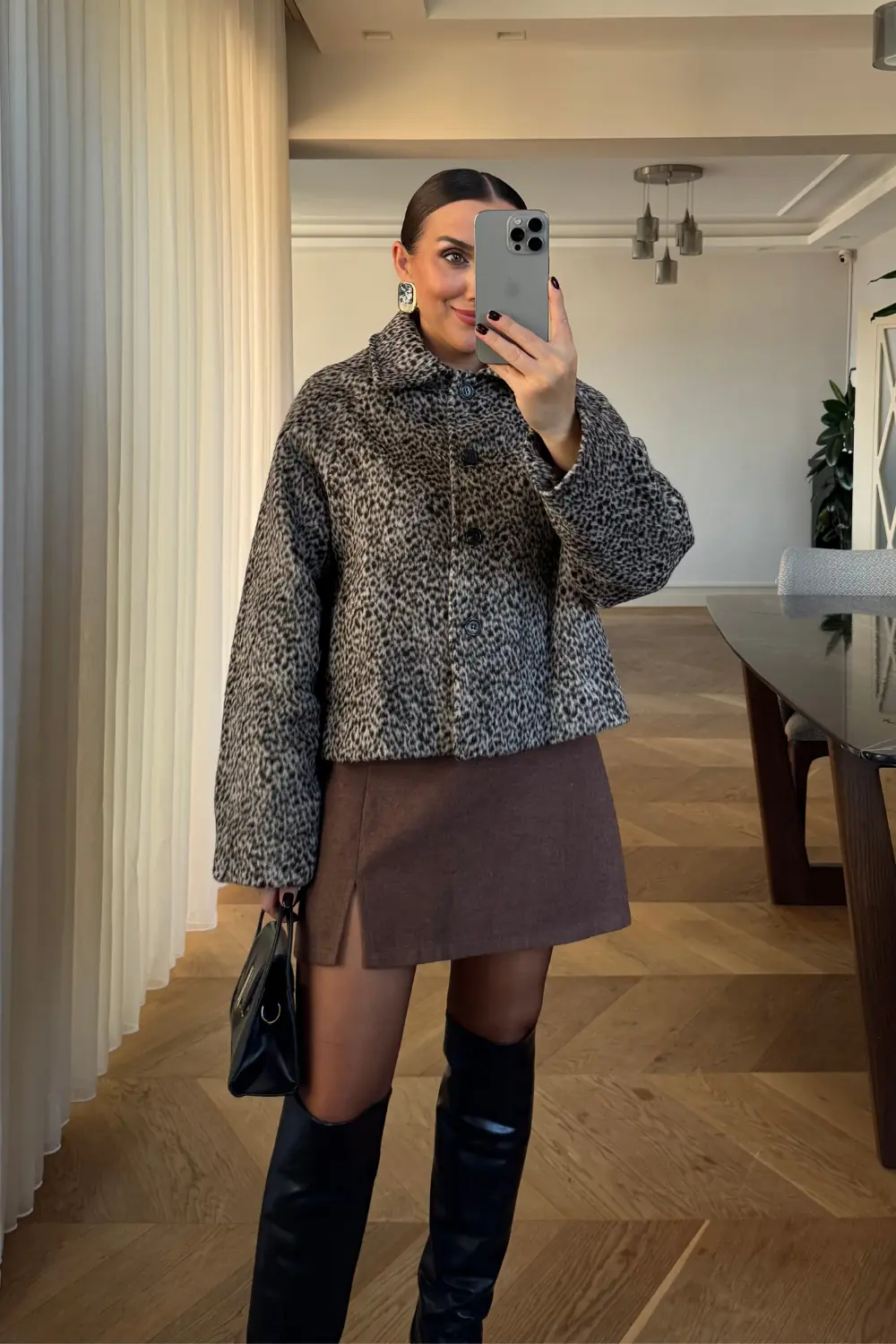 Leopar Desenli Kısa Kadın Ceket