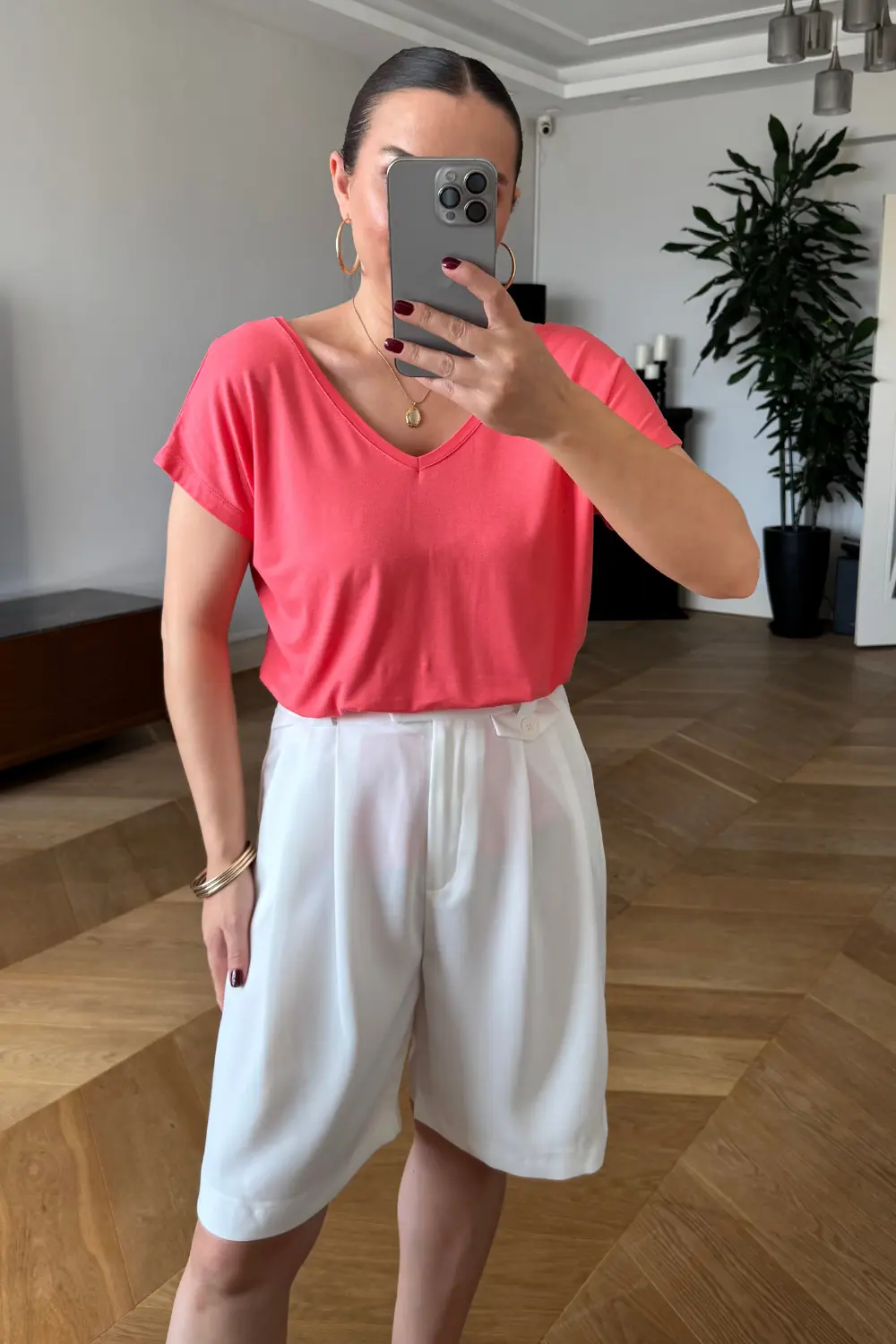 Ön Arka V Kısa Kollu Kadın Tişört