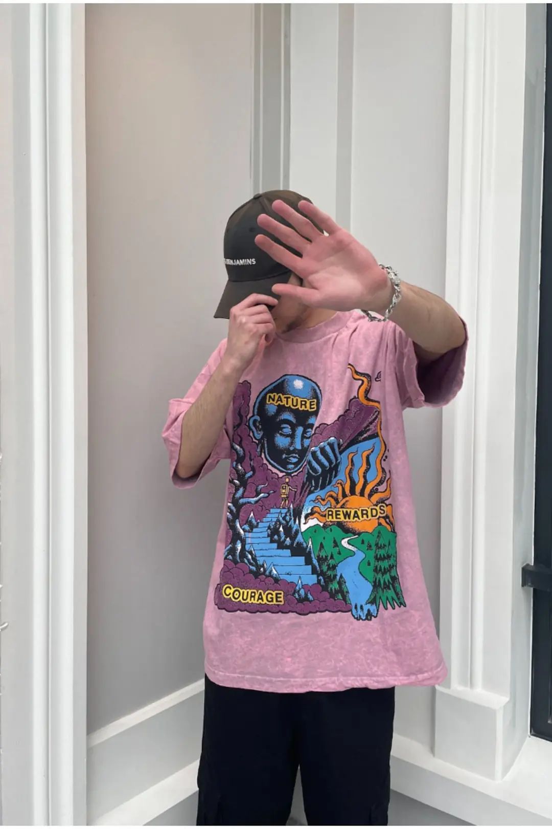 Nature Rewards Printed Acid Wash Oversize T-shirt