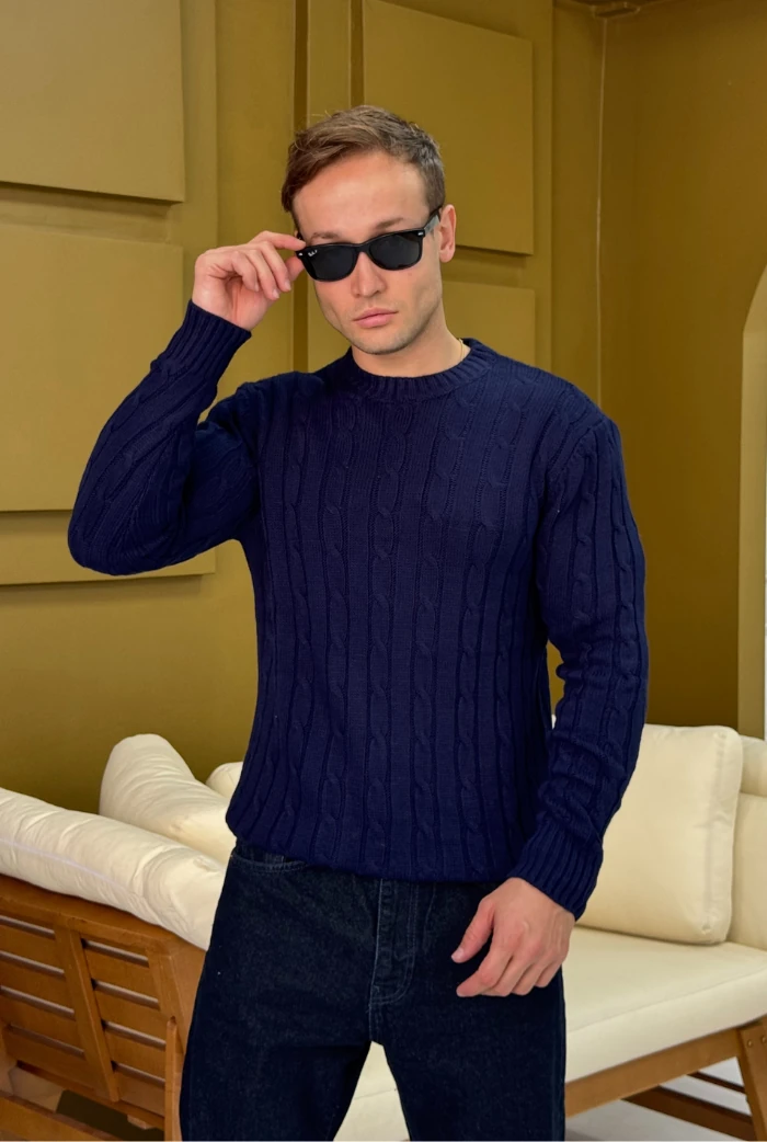 Saç Örgü Kazak - Lacivert