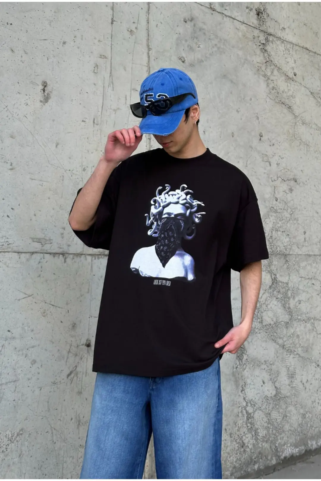 Baskılı Siyah Oversize T-shirt