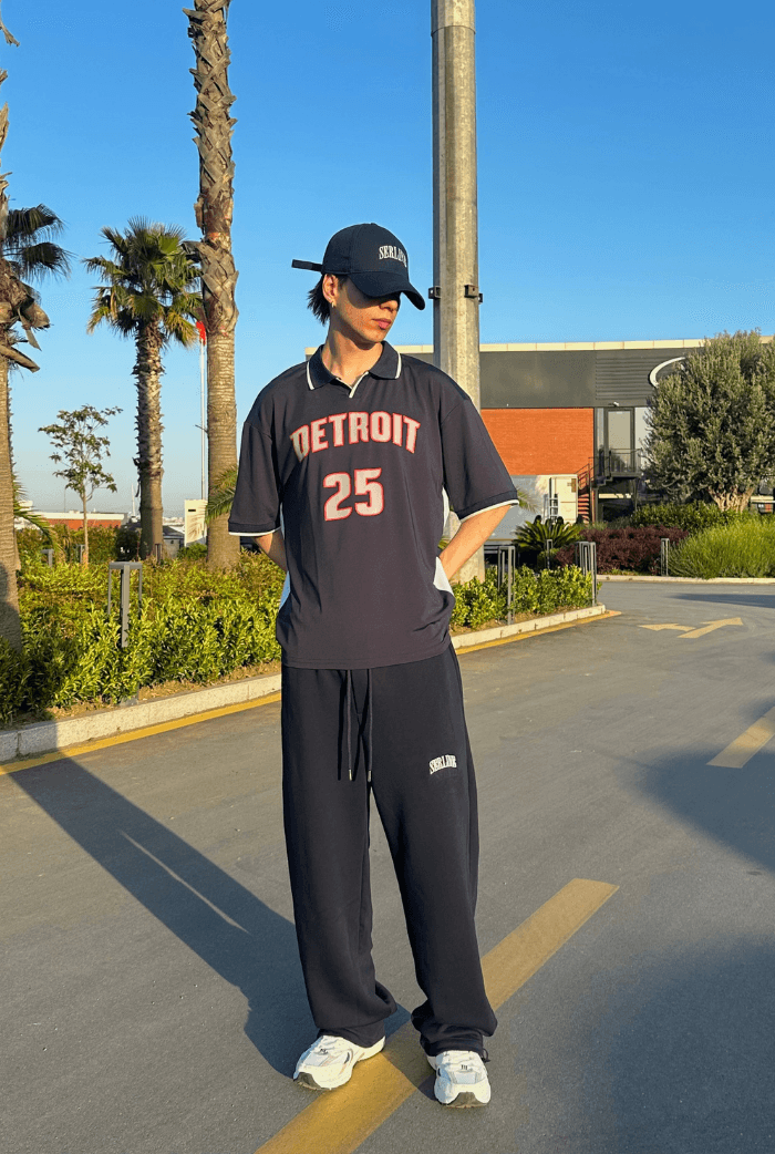 Detroit Baskılı Polo Yaka Premium Oversize Jersey