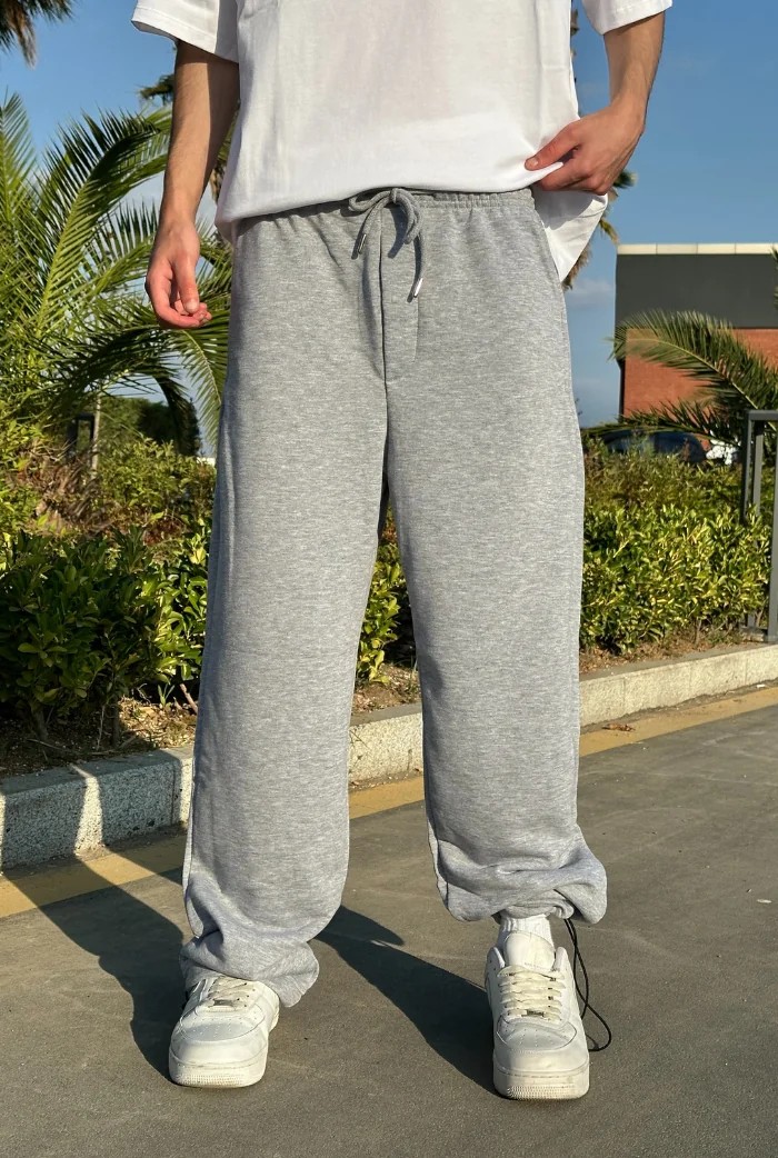 Yazlık-Basic Premium Ayarlanabilir Paça Baggy Eşofman - Gri