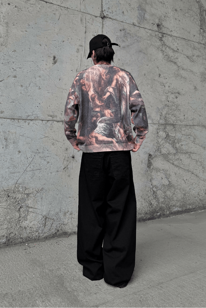 Dijital Baskılı Oversize Kazak