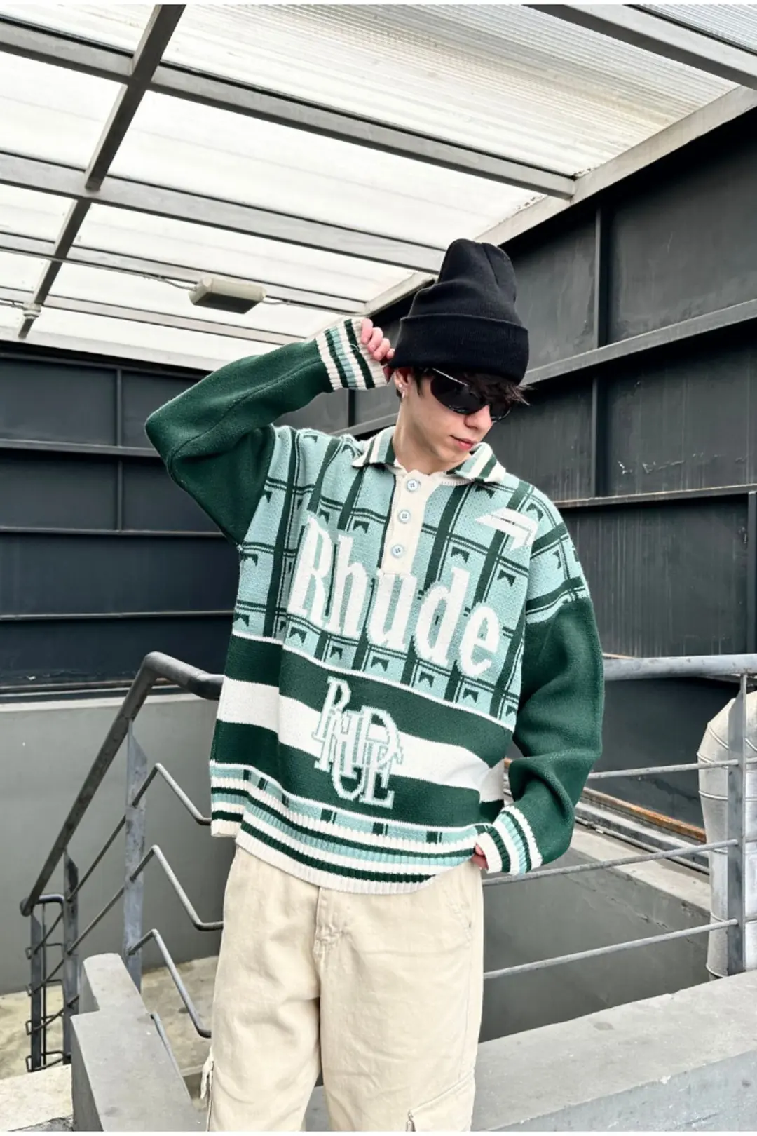 Premium RHD Yeşil Polo Yaka Oversize Kazak