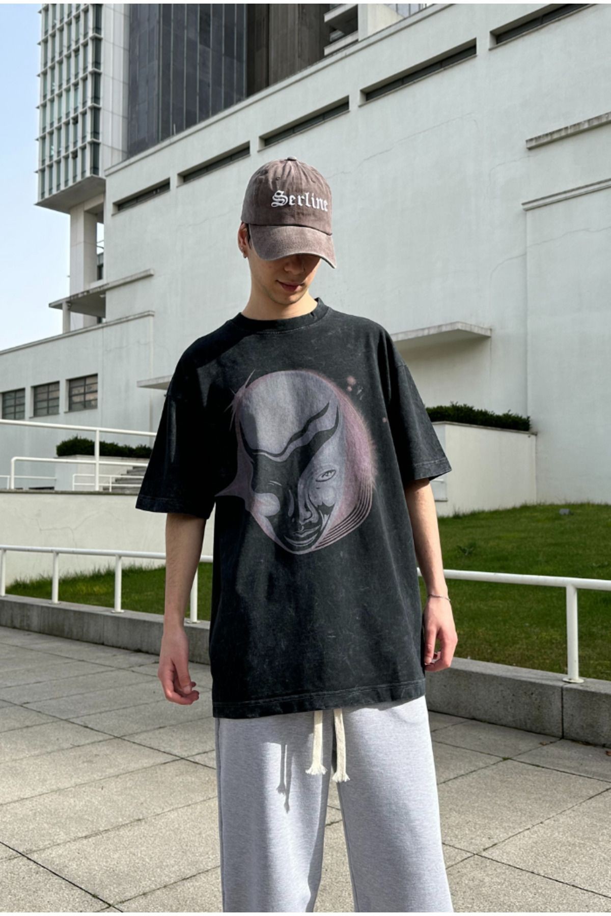 Acid Wash Baskılı Oversize T-shirt