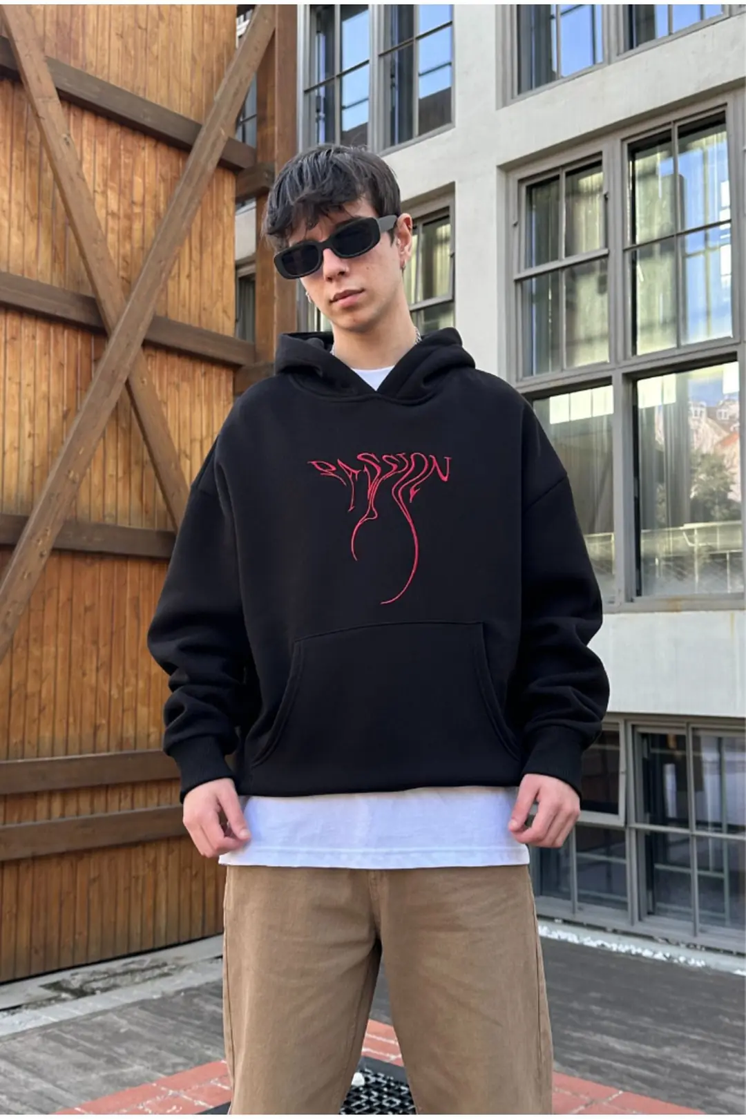 Passion Nakış Baskılı Oversize Hoodie