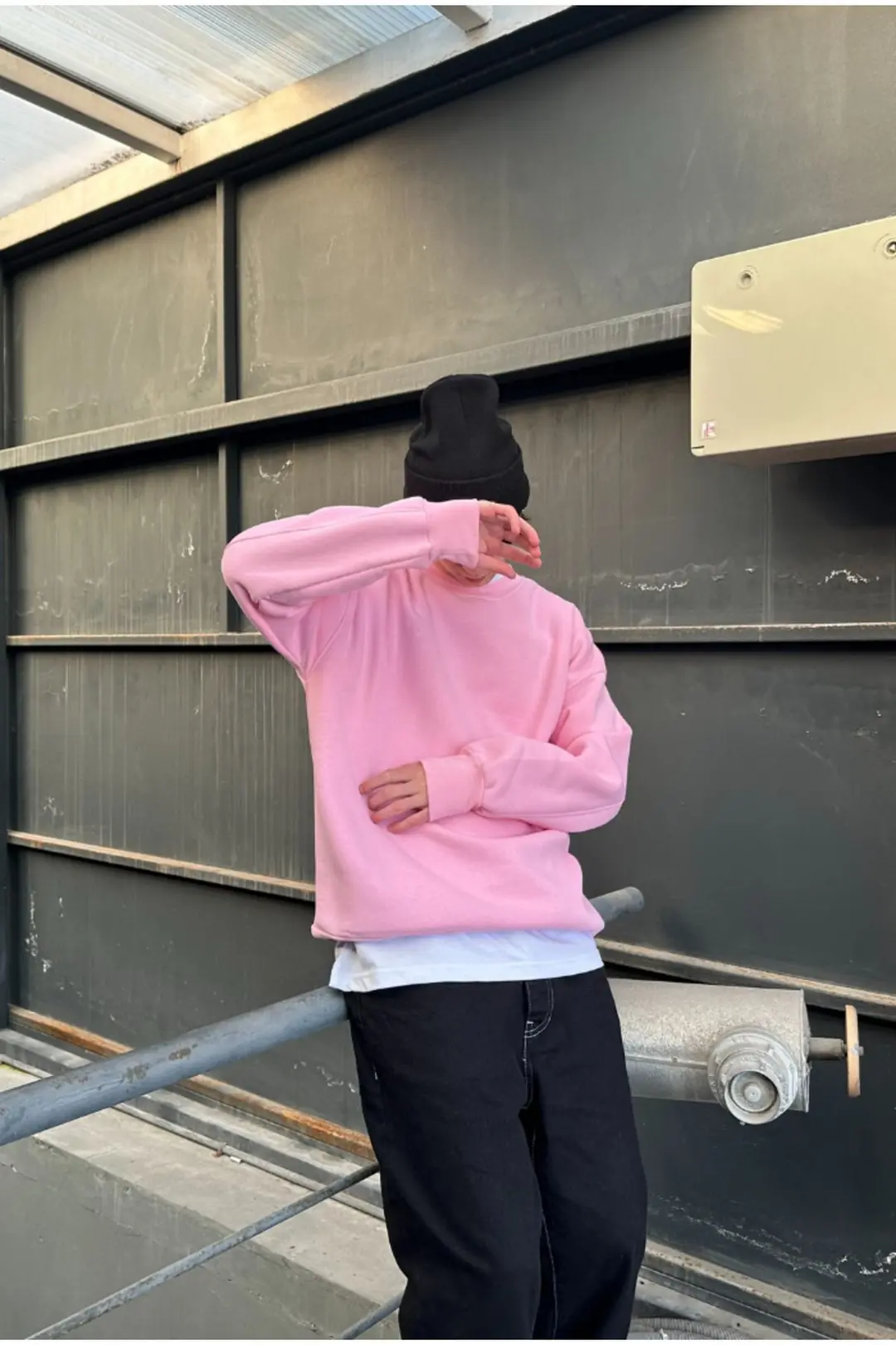 Basic Toz Pembe Oversize Sweatshirt