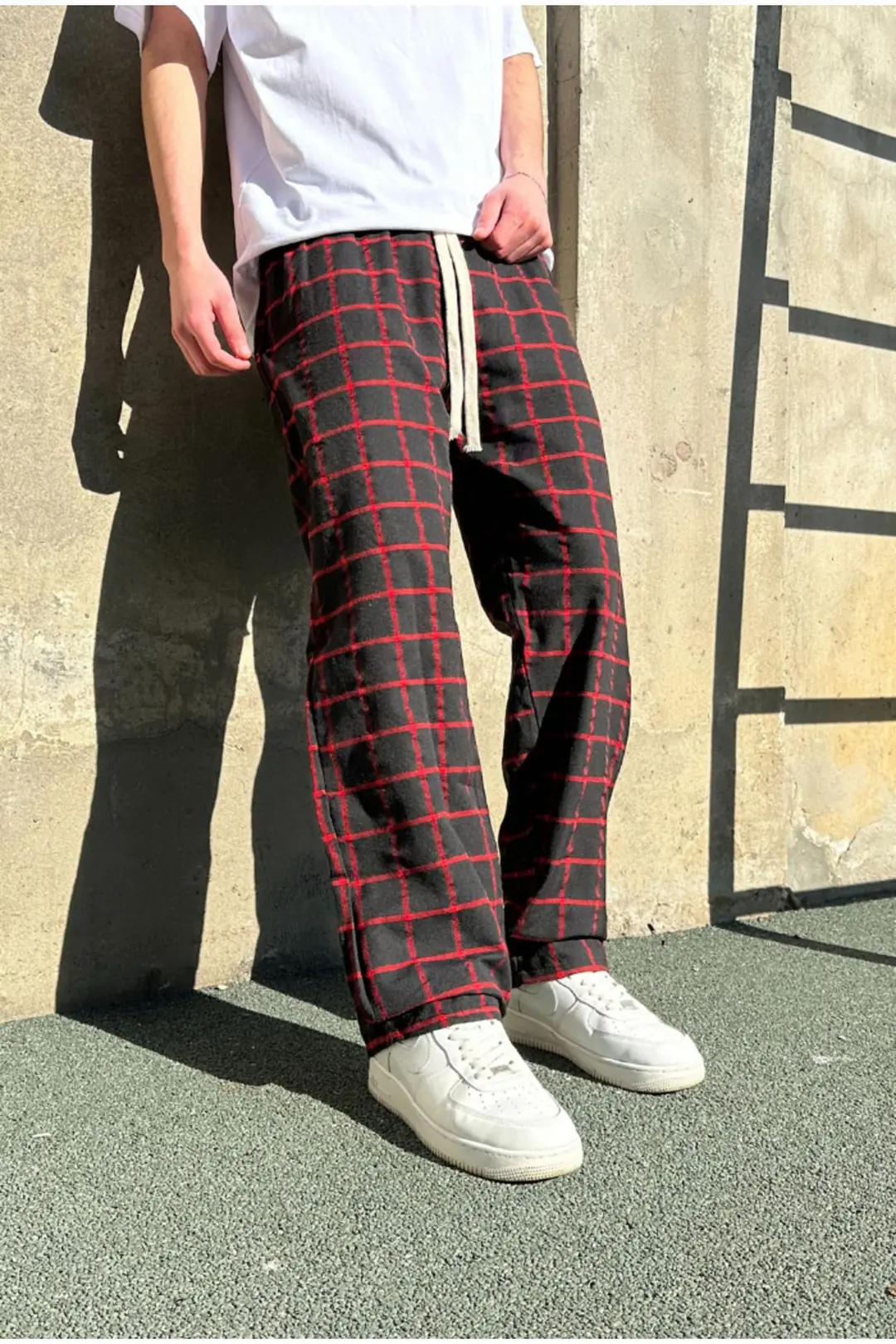 Ekose Siyah Kırmızı Kareli Pijama Eşofman