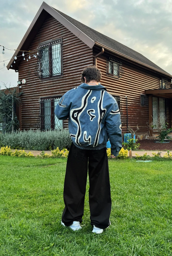 Premium Nakış Detaylı Oversize Deri Ceket