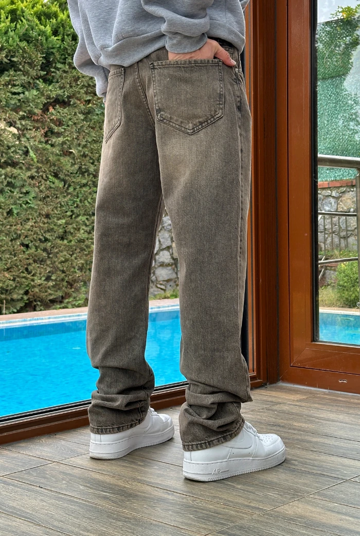 Asit Yıkama Kahve Baggy Pantolon