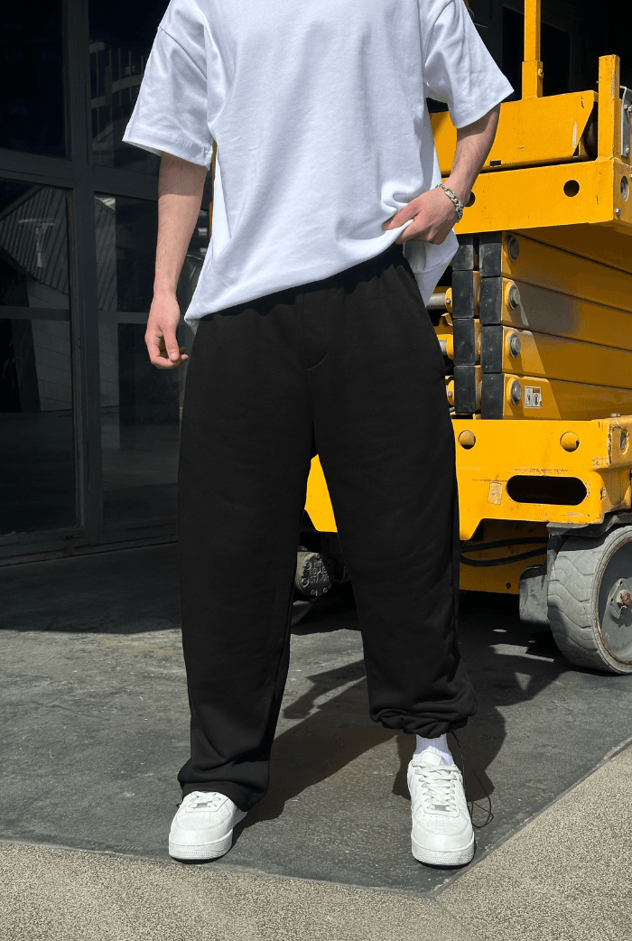 Yazlık - Basic Premium Ayarlanabilir Paça Baggy Eşofman - Siyah