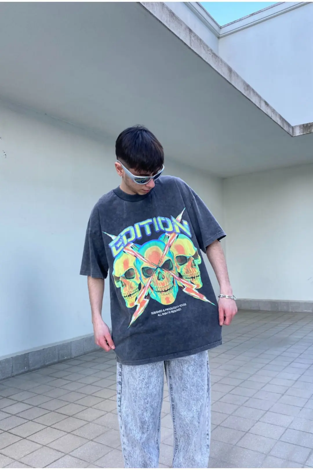 Skull Edition Acid Wash Oversize T-shirt