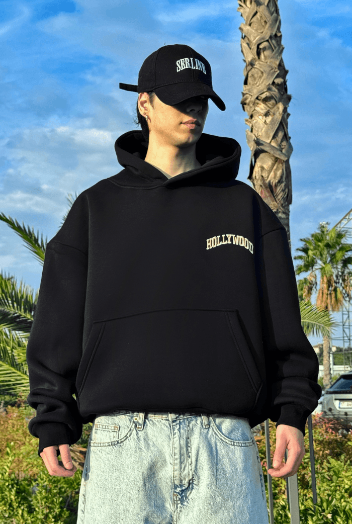 Premium Hollywood Nakış Oversize Hoodie