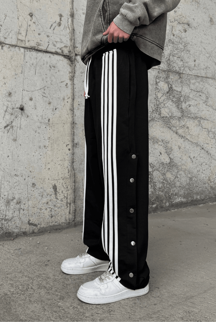 Çizgili Düğme Detaylı Baggy Eşofman