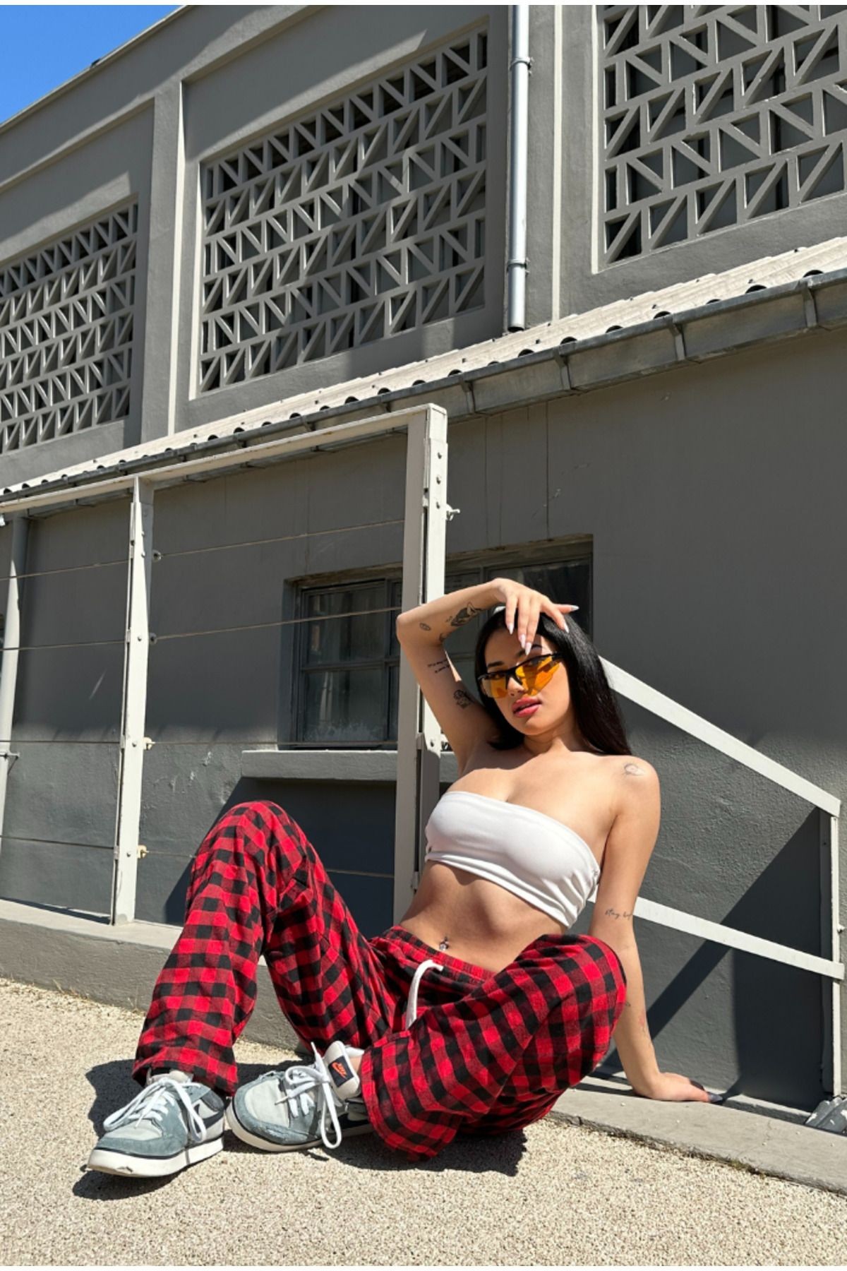 Ekose Kırmızı Siyah Pijama Eşofman