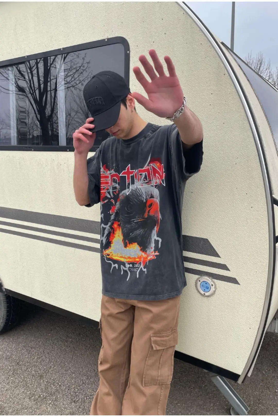Eagle Printed Acid Wash Oversize T-shirt