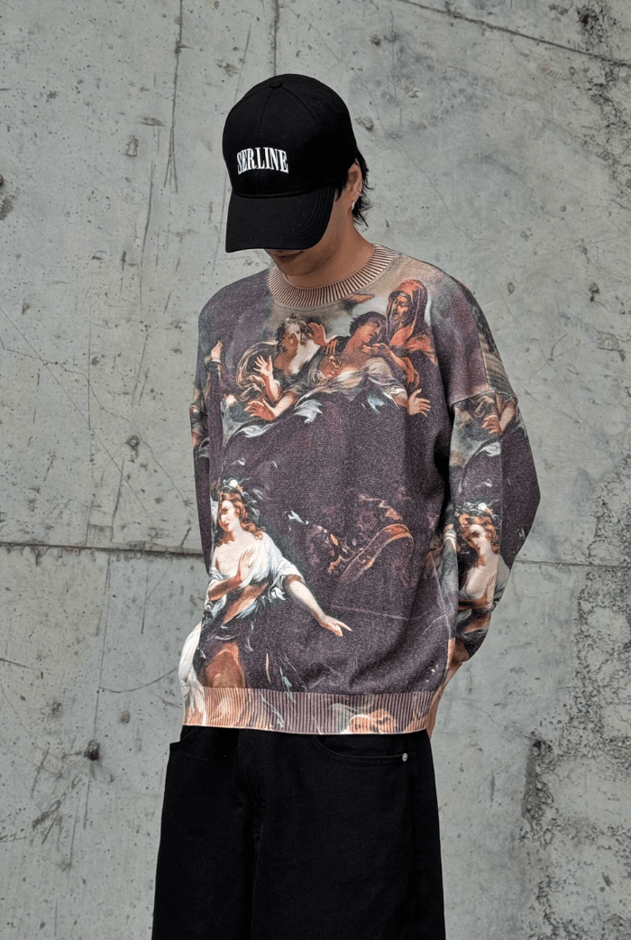 Dijital Baskılı Oversize Kazak