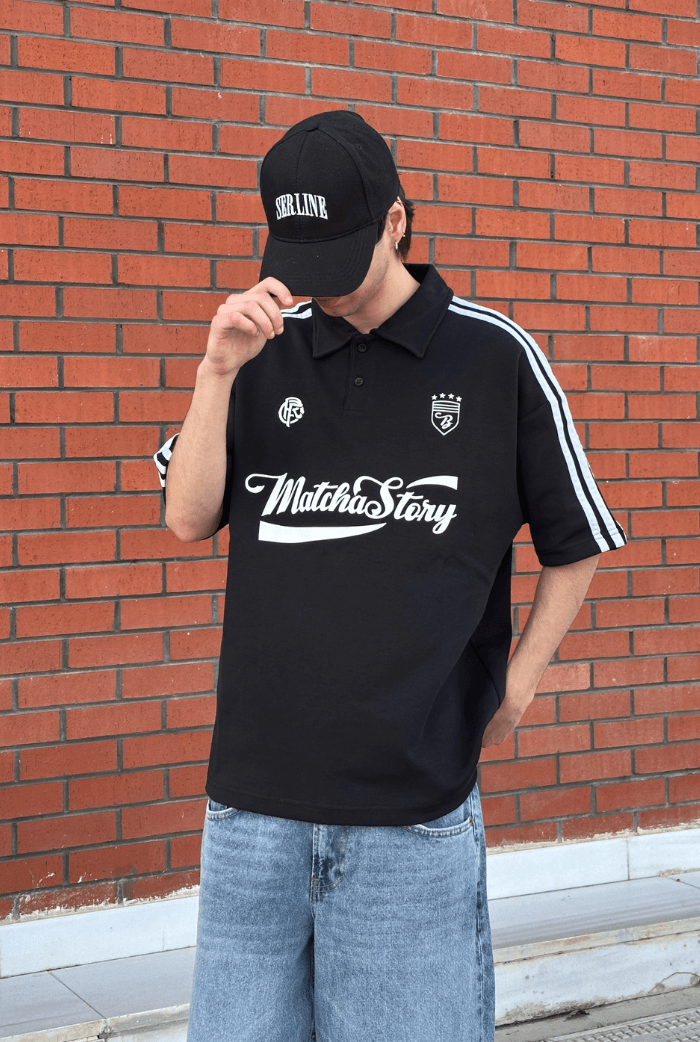 Matcha Story Baskılı Premium Polo Yaka Oversize Tişört