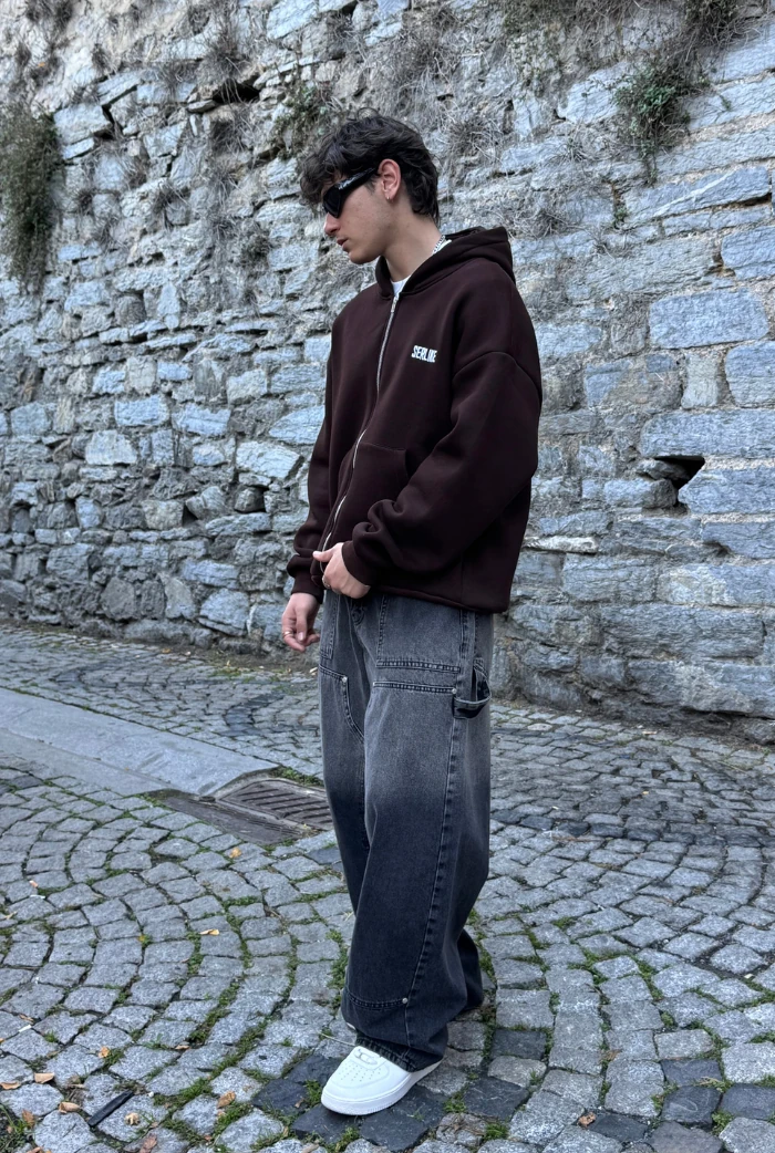 Antrasit Panel Dikiş Detaylı Super Baggy Pantolon