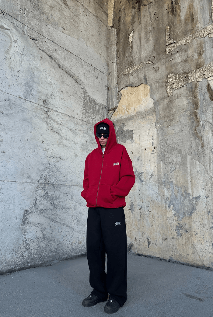 Serline Nakışlı Oversize Zip Hoodie