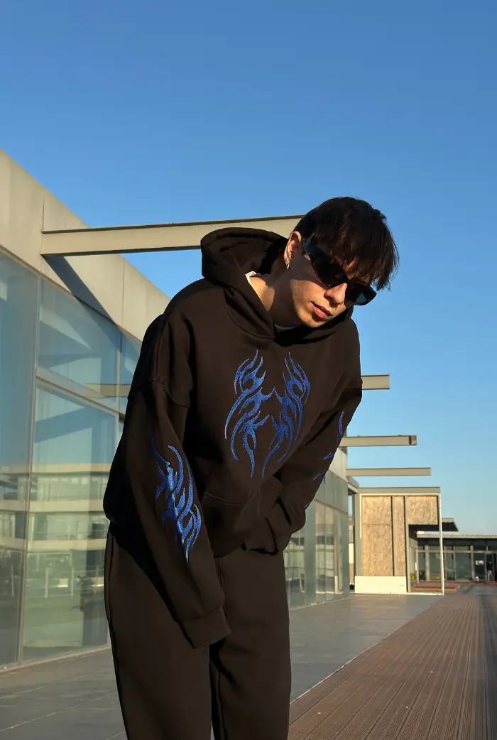 Etnik Nakış Detaylı Premium Oversize Hoodie