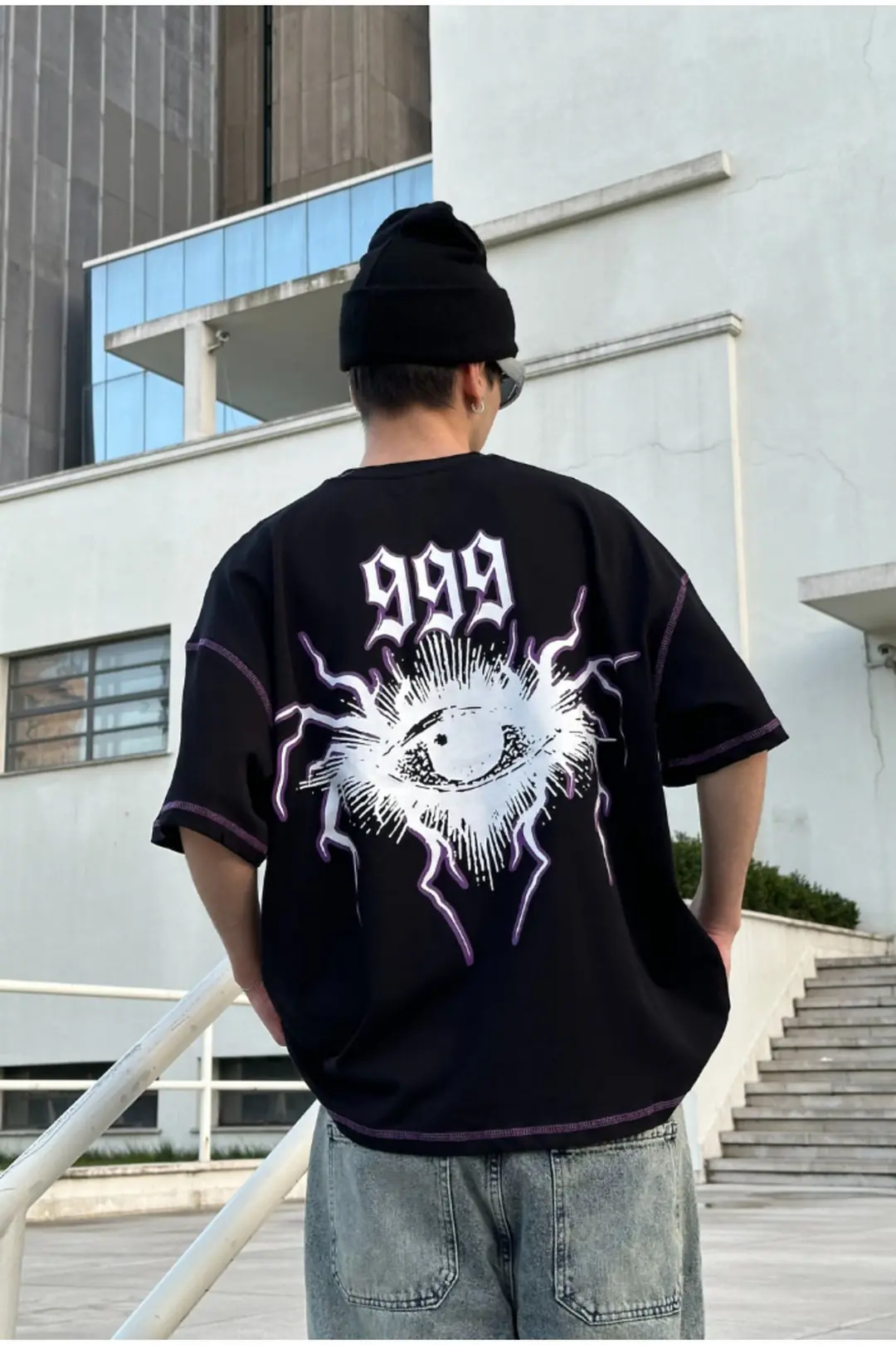 999 Printed Black Oversize T-shirt
