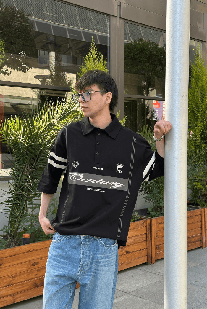 Respect Oversize Polo Yaka T-shirt - Siyah