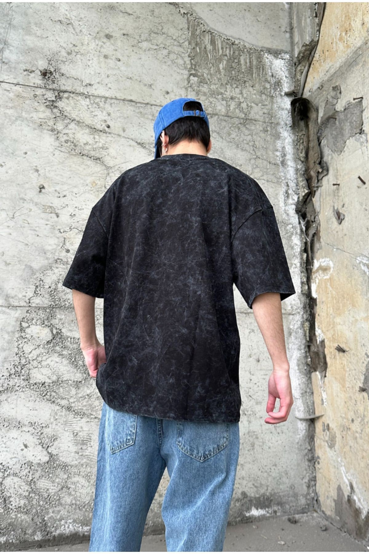 Acid Wash Minimal Nakış Baskılı Oversize T-shirt