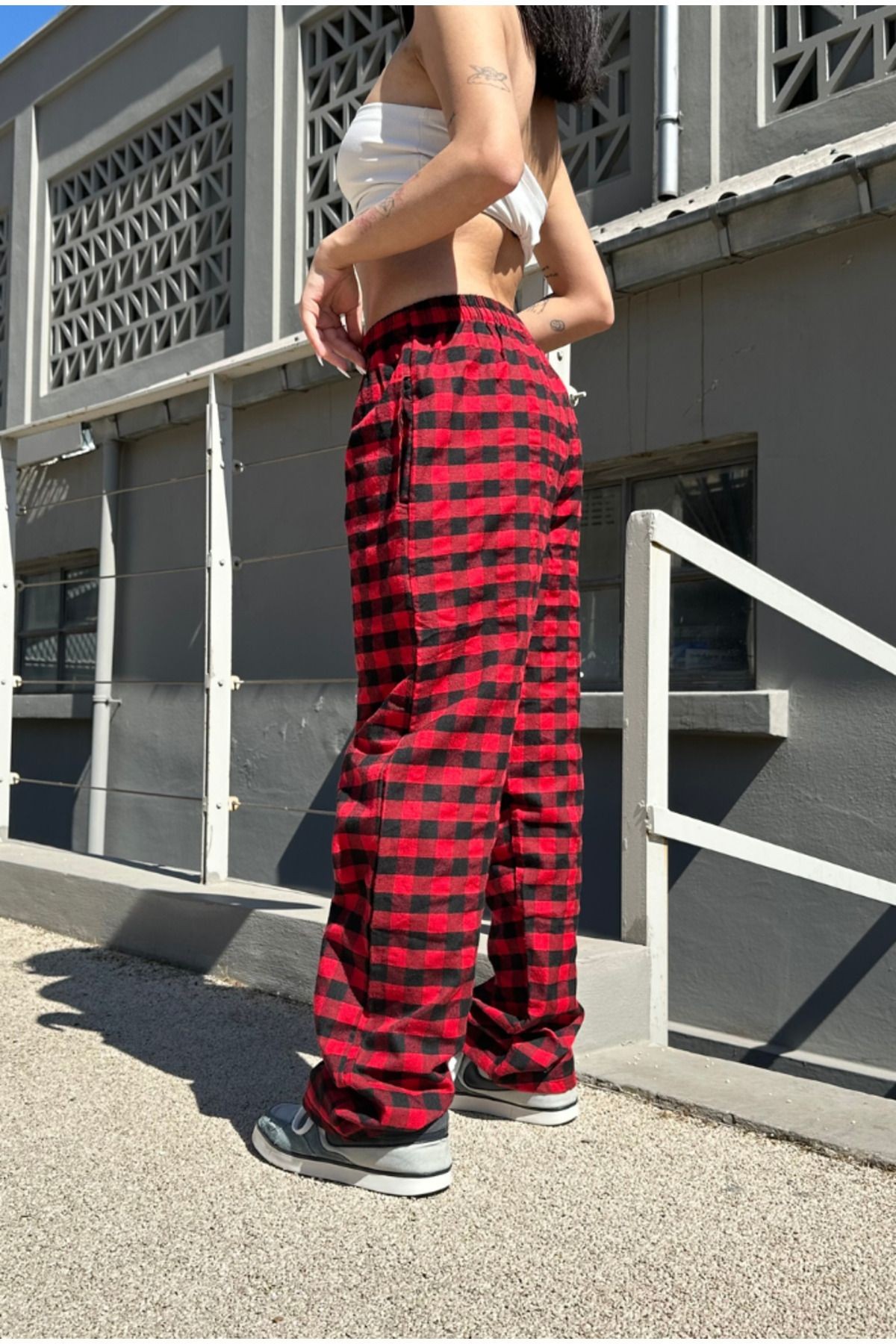Ekose Kırmızı Siyah Pijama Eşofman